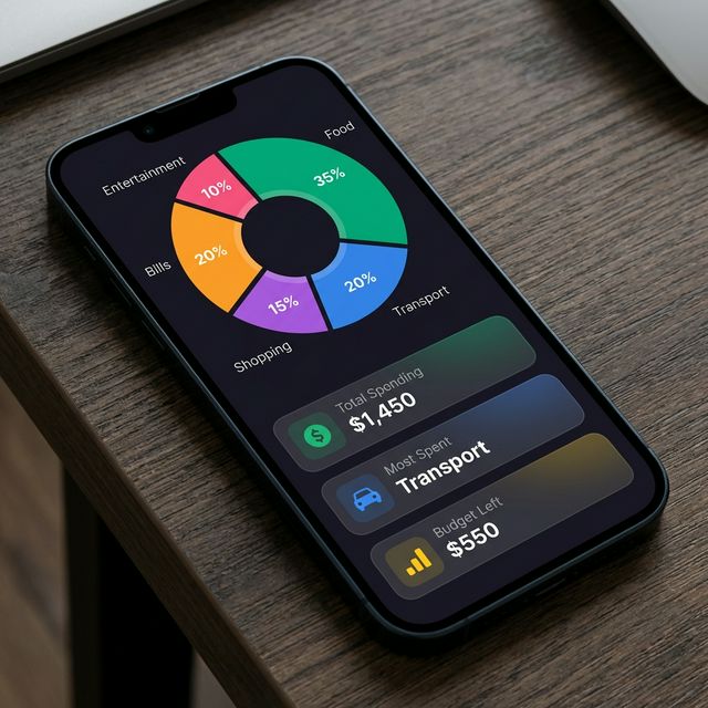 TrackSE Dashboard — visual spending analytics with pie charts